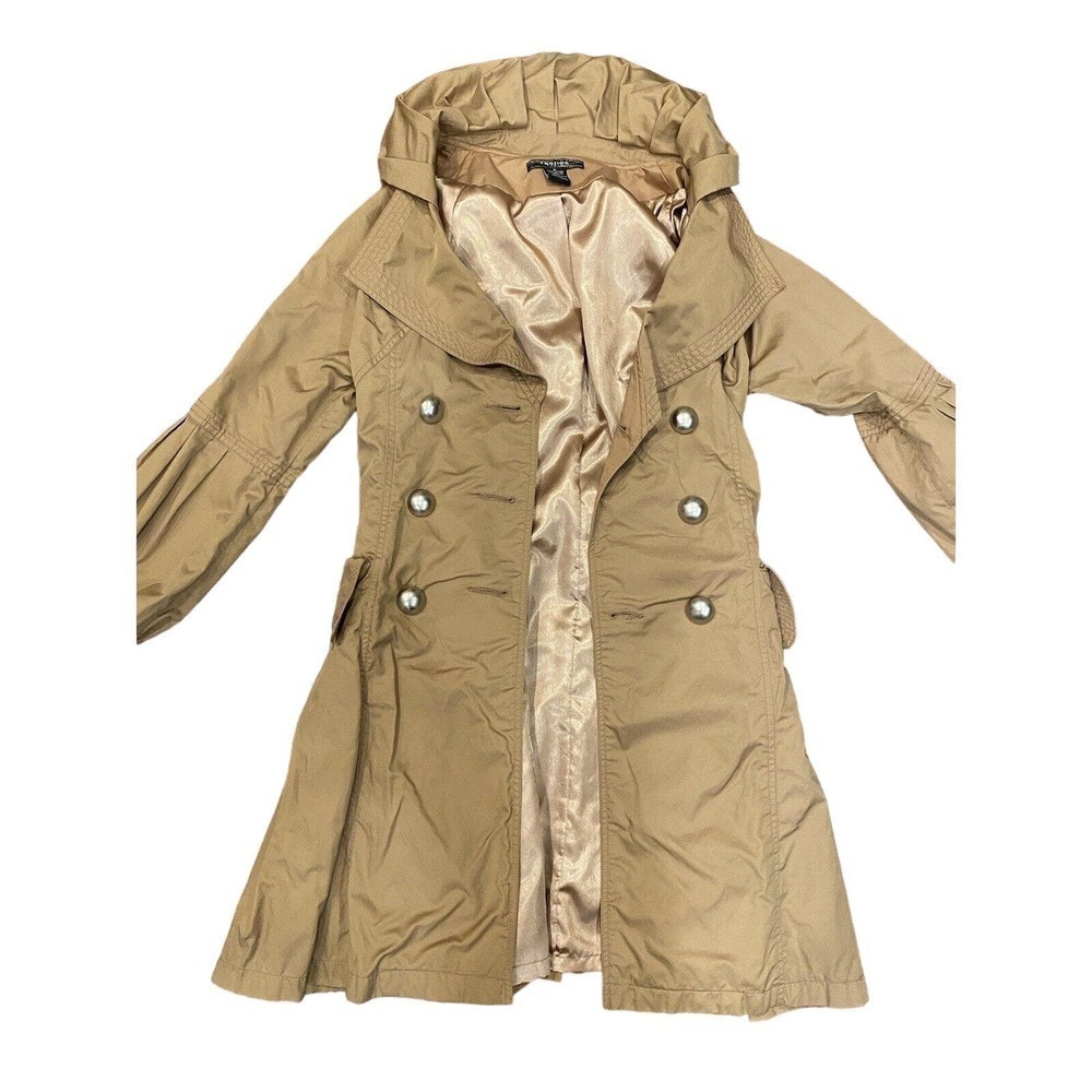 Vertigo Gold Trench Coat Women’s Medium Classic Glam Working Woman EUC Business